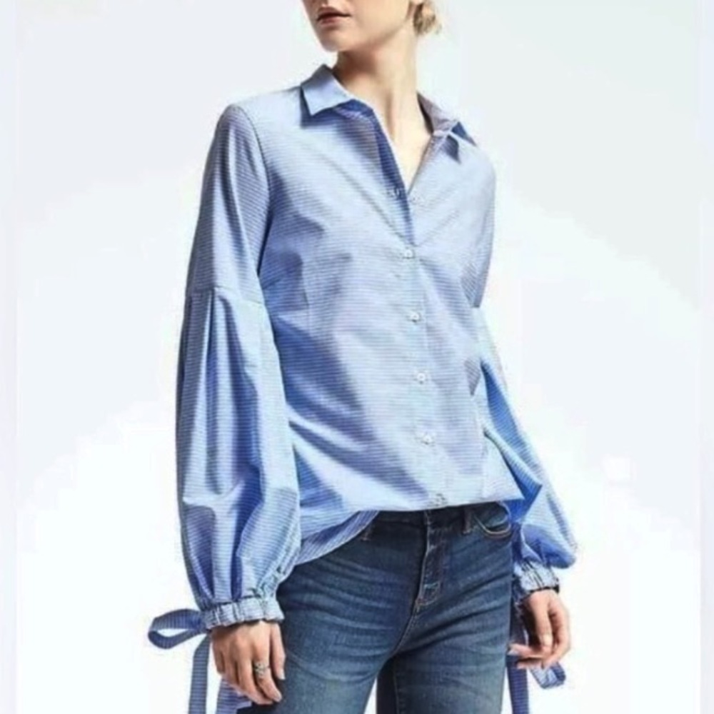 Banana Republic Striped Puff Tie Sleeve Blouse